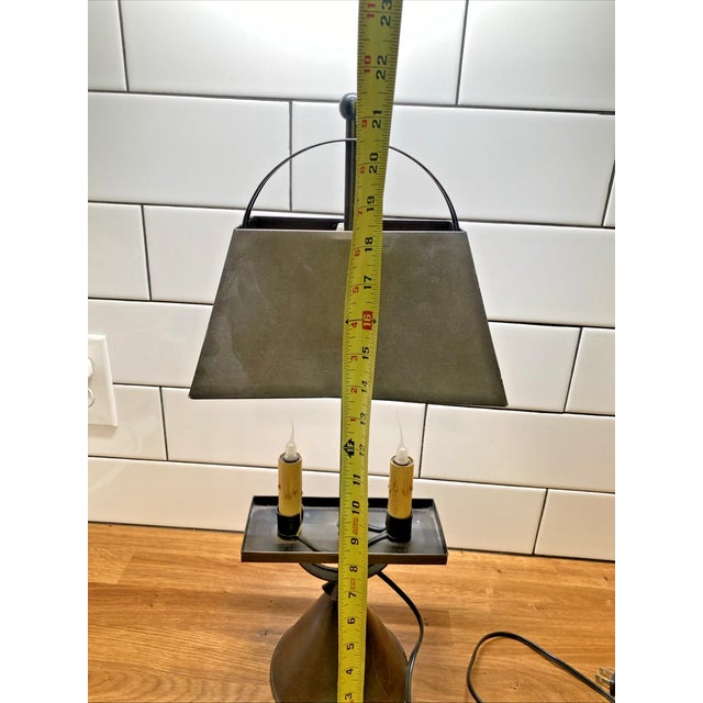 1990s Colonial Tin Metal Two-Candle Light Table Accent Lamp Primitive For Sale - Image 14 of 18