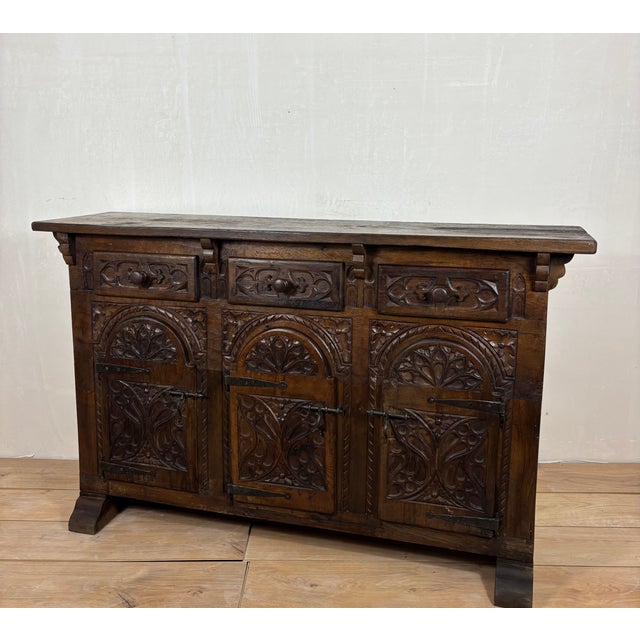 Baroque Spanish Carved Oak Sideboard, 1860s For Sale - Image 3 of 14