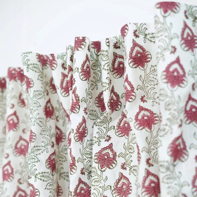 Madubala Handcrafted Floral Semi-Sheer Viscose Linen Curtain Size-54"Wx108"L For Sale - Image 4 of 5