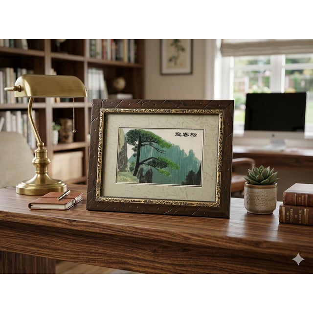 Vintage Embroidery Mountain Pine Tree Rectangular Framed Art For Sale In San Francisco - Image 6 of 8