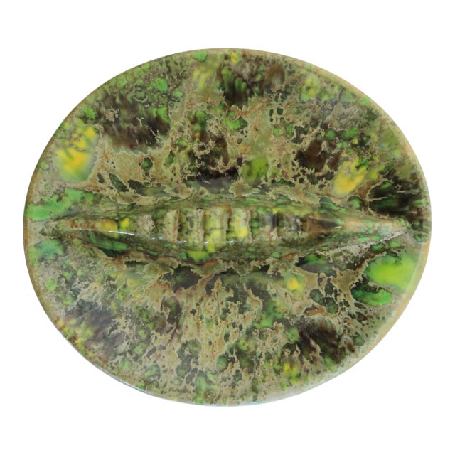 Ceramic Green & Yellow Retro Ashtray For Sale