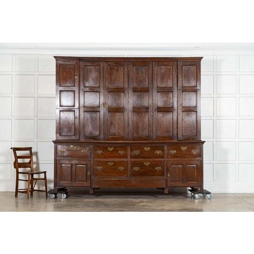 Georgian English Monumental Breakfront Oak Housekeepers Cupboard, 1800s For Sale - Image 4 of 18