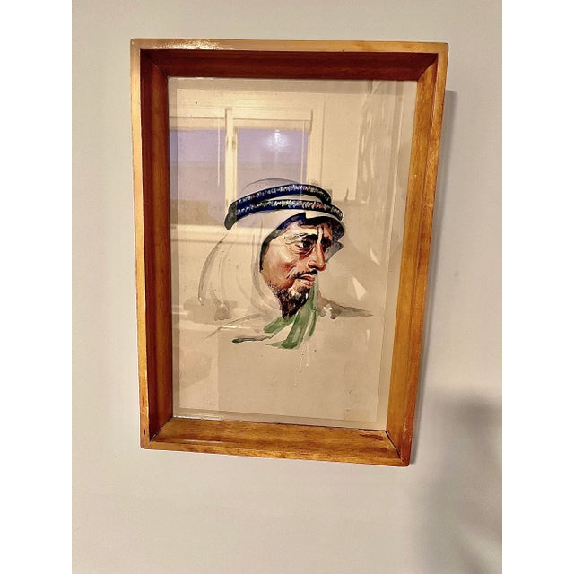 Wood 1960’s Mixed Media Portrait of a Traditional Middle-Eastern Man For Sale - Image 7 of 8