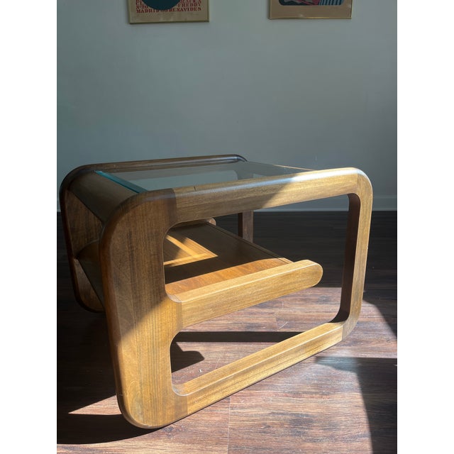 Lou Hodges 1970s Postmodern Walnut Waterfall Coffee Table Attributed to Lou Hodges for Mersman For Sale - Image 4 of 10