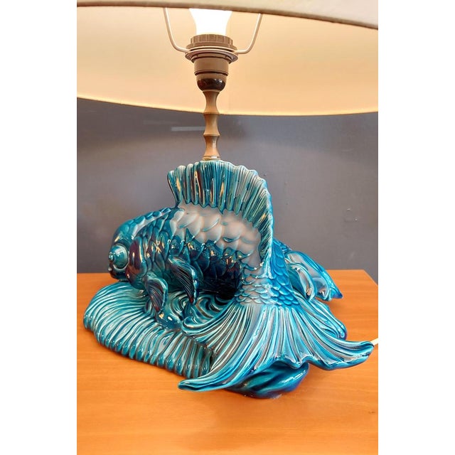 Metal Ceramic Table Lamp with the Shape of Carpe Koi, 1970s For Sale - Image 7 of 12