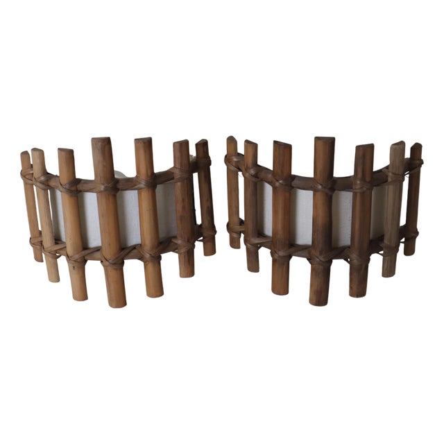 Antique Bamboo Wall Sconces in the style of Louis Sognot, 1960s, Set of 2 For Sale