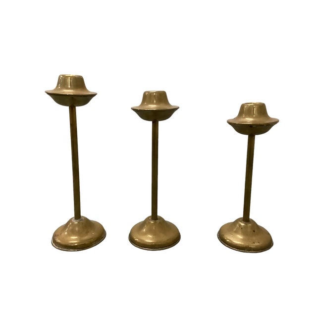 Modern Brass Candlesticks Set of 3, Denmark, 1960s Chairish
