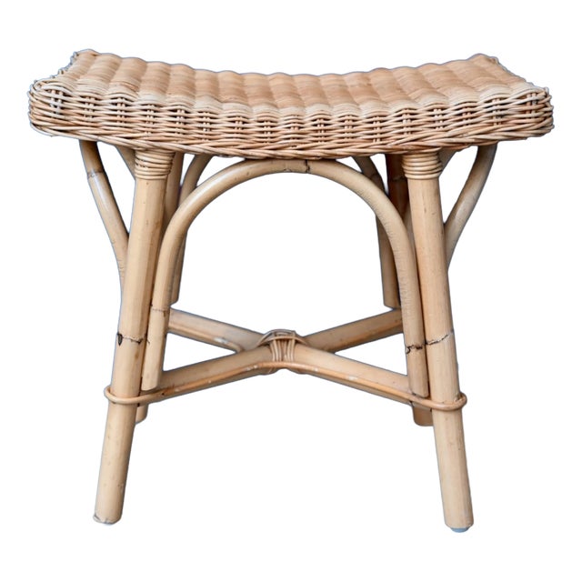 Bohemian Ottoman Side Table in Rattan and Woven Wicker, 1970s For Sale