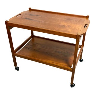 Mid Century Danish Modern Solid Teak Bar Cart For Sale