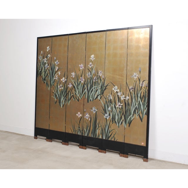 Wood Chinese Export Coromandel Screen After Ogata Korin Irises For Sale - Image 7 of 18
