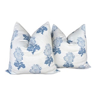 Aldith by Thibaut Block Print in Blue Pillow Covers- a Pair For Sale