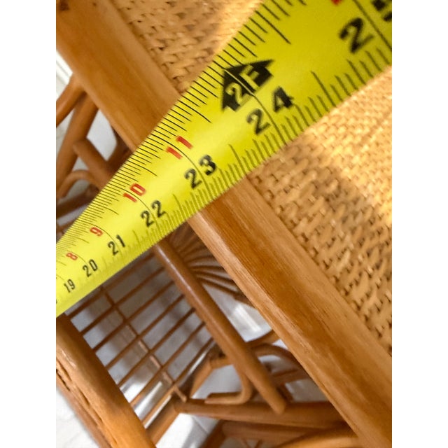 Wood Pair..1970s Bamboo Cane Wicker Mid-Century Modern Side Bedside End Sofa Table Magazine Stand For Sale - Image 7 of 7