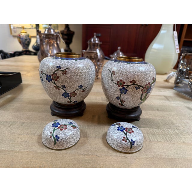 Early 20th Century Chinese Cloisonné Ginger Jars, Pair For Sale - Image 5 of 12