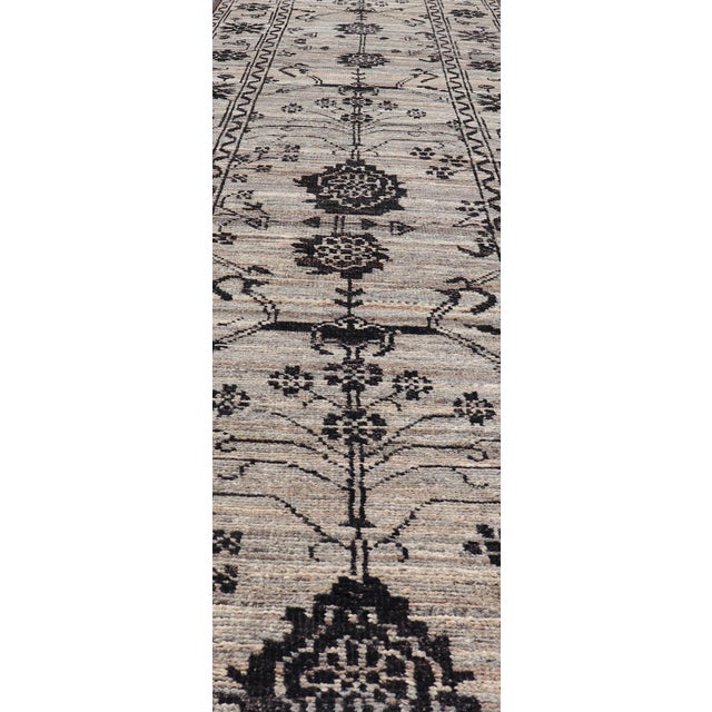 Tribal Modern Hand-Knotted Rug in Wool With Sub-Geometric Oushak Design in Earthy Tones 3'6 X 13'6 For Sale - Image 3 of 11