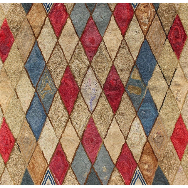 Colorful 19th Century Antique American Hooked Rug With Diamond Design 4'1 X 8'8 For Sale - Image 9 of 11