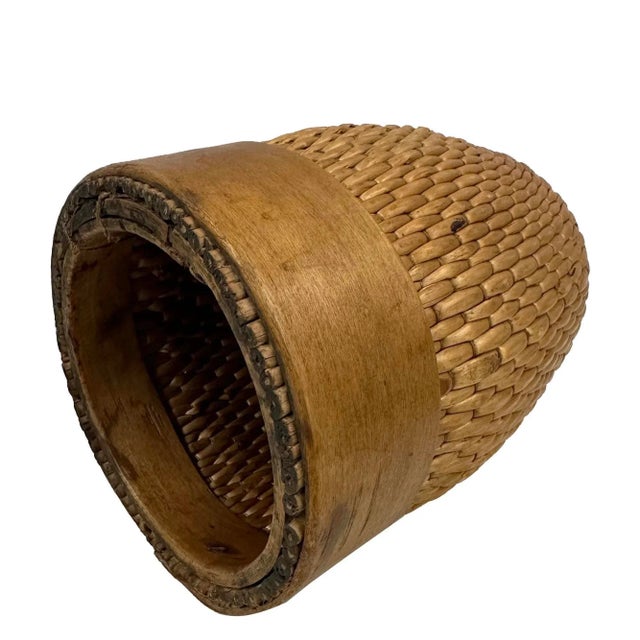 Wood Antique Chinese Woven Grain Basket/Fishmen's Basket For Sale - Image 7 of 10