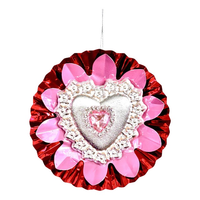 Valentine Ornament With Antique Dresdens & Vintage Light Reflectors V2 For Sale