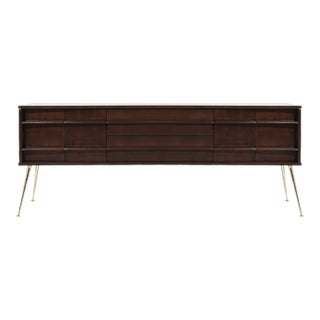 Mid Century Modern Walnut Credenza on Brass Legs, Century 1960s For Sale