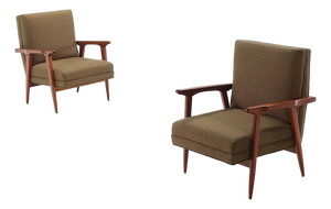 Pair of Walnut Open Arm Chairs, C. 1950
