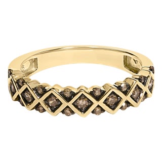 10K Yellow Gold Plated .925 Sterling Silver 1/4 Cttw Champagne Diamond Geometric Band Ring - Size 7 For Sale
