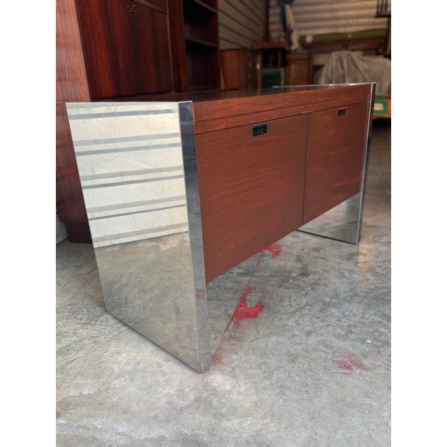 Dunbar Furniture Vintage 1970s Mid Century Modern Dunbar Rosewood & Chrome 2-Drawer Cabinet For Sale - Image 4 of 11