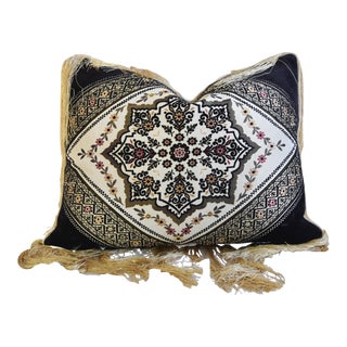 French Floral Velvet Feather/Down Pillow W/ Fringe For Sale