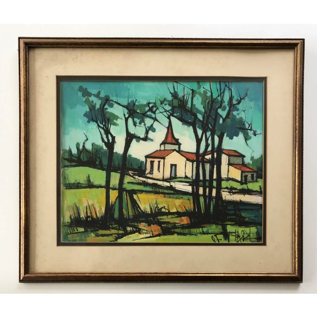 Glass Vintage Watercolor Painting Pastoral Landscape 70s For Sale - Image 7 of 7