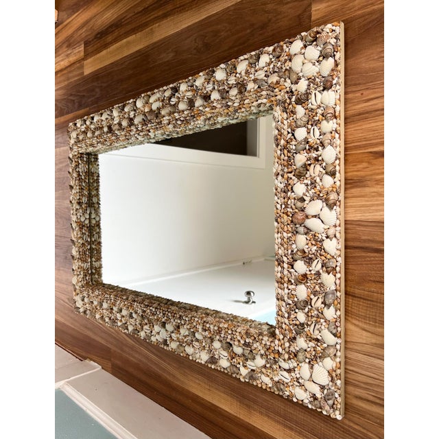 Hollywood Regency Oversized Vintage Shell-Encrusted Wall Mirror – Coastal / Nautical / Boho Beach House Style For Sale - Image 3 of 11