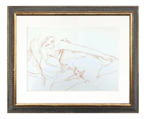 Vintage Bohemian Sanguine Drawing of Nude Couple