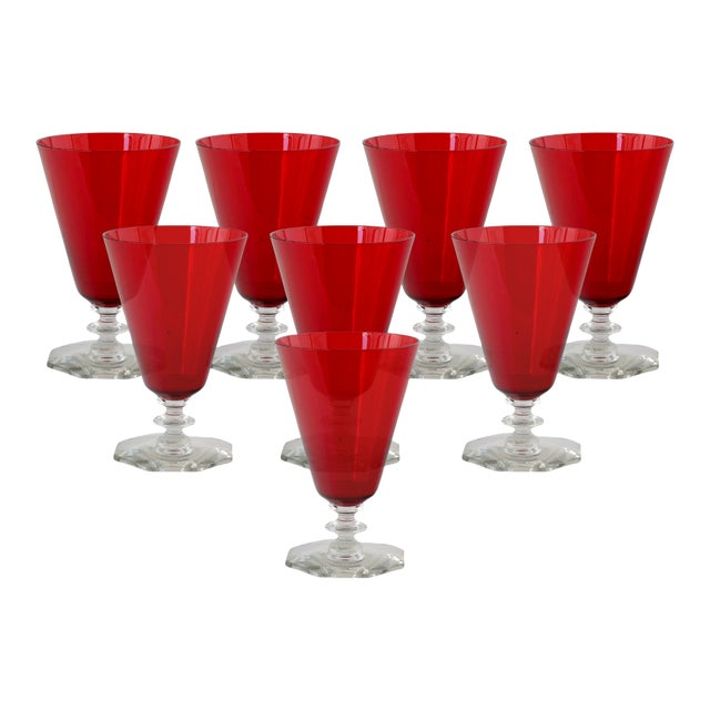 Ruby Red Octagon-Base Stemware, Set of 8 For Sale