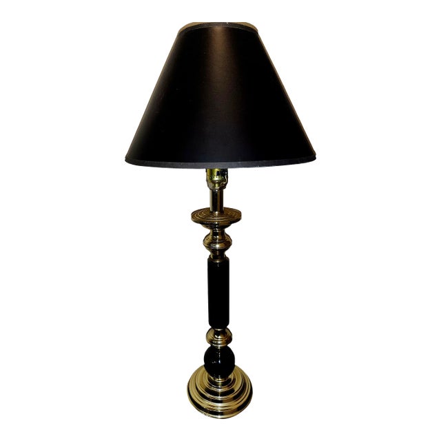 Vintage Mid-Century Modern Black Marble and Brass Table Lamp For Sale