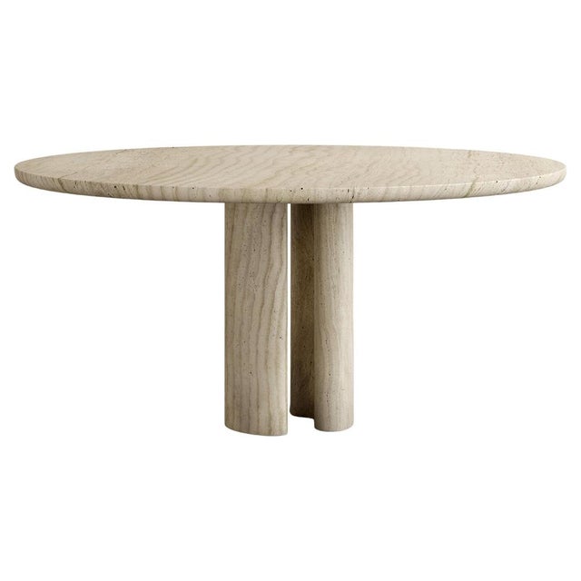 Stone Roman Dining Table III in Bianco Alabastrino Travertine by Paloma Editions For Sale - Image 7 of 7
