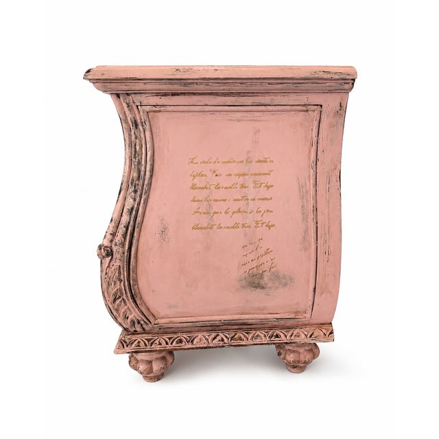 2000 - 2009 Hand-Painted French Provincial Style Blush Pink Distressed Chest / Nightstand – 3 Drawers Category: For Sale - Image 5 of 9