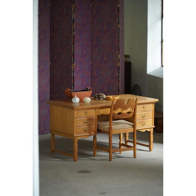 Mid-Century Modern Danish Freestanding Oak Writing Desk by Henning Kjærnulf, 1960 For Sale - Image 9 of 18