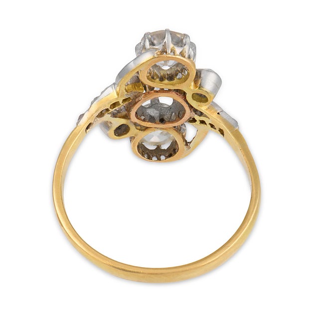 1910s Edwardian Diamond 18k Yellow Gold Platinum Ring, Size 5.5 For Sale In Los Angeles - Image 6 of 7