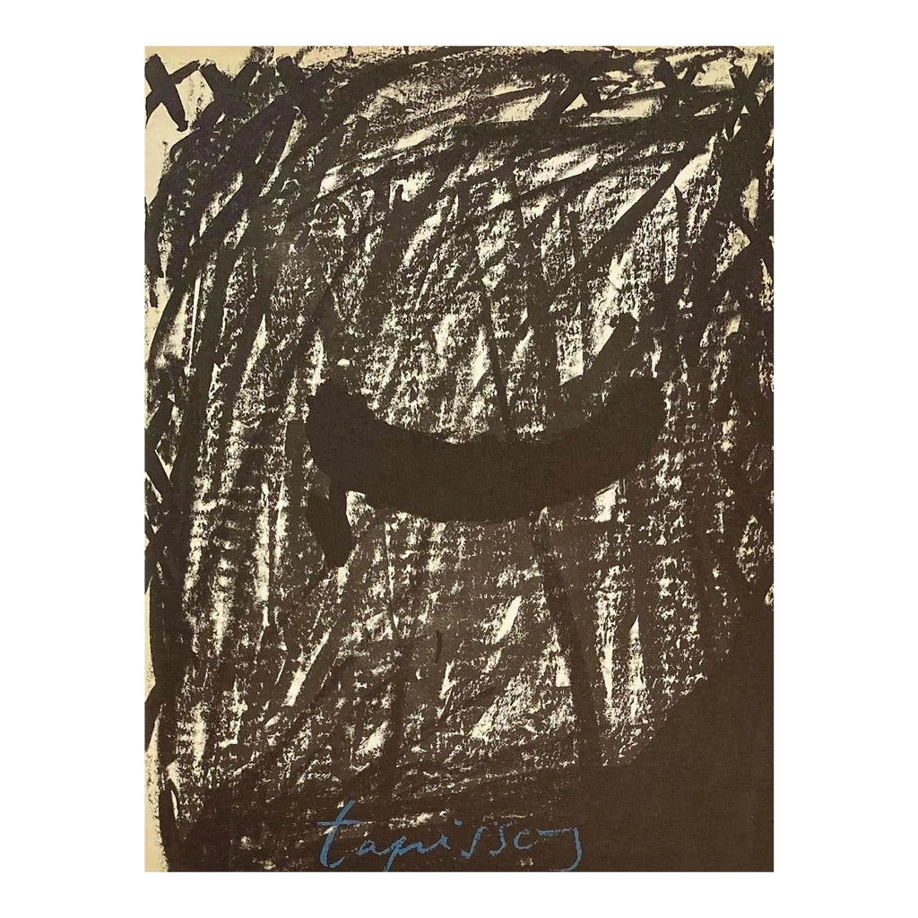 Lithographie Originale Antoni Tàpies – 1976 – Encadrée – Signée – Calligraphie Abstraite