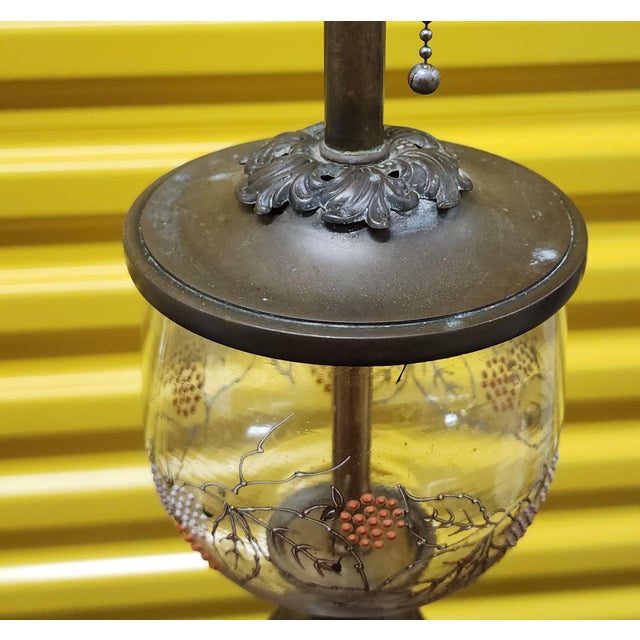 Fantastic Antique Art-Deco Hand Decorated Glass & Metal Table Lamp, C1930s For Sale - Image 9 of 11