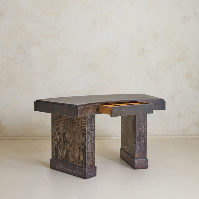Modern French Brown Cerused Oak Desk, 1940s For Sale - Image 3 of 11
