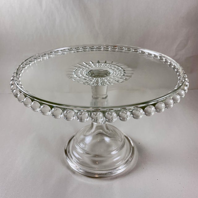 Beaded Raindrop Eapg Nonflint Glass Cake Stand, Circa 1890s For Sale - Image 4 of 10