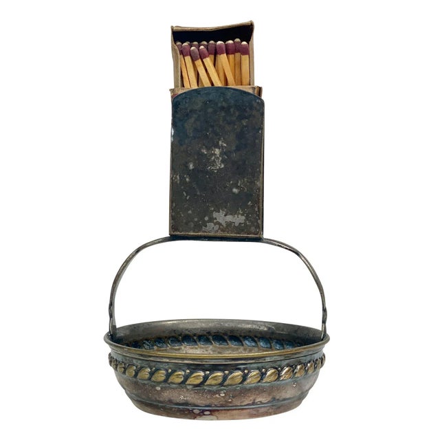 Antique Scandinavia Victorian Silver Plate Match Holder Ashtray For Sale - Image 11 of 11