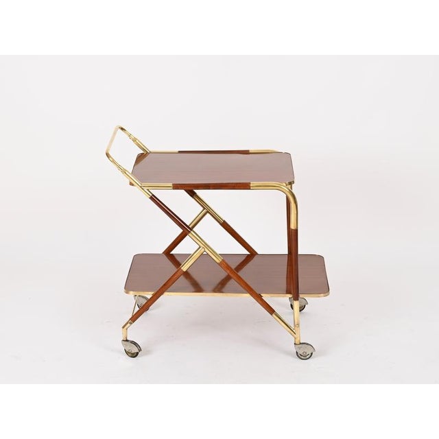 Mid-Century Brass and Wood Bar Cart by Cesare Lacca, Italy, 1950s For Sale - Image 6 of 16