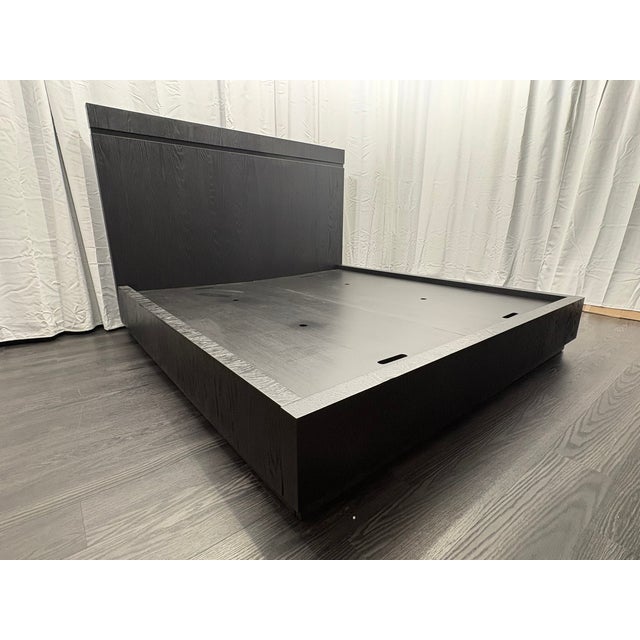 Restoration Hardware Rh Bezier Panel Bed — King Black Oak | Bronze Accents | 56" Headboard For Sale - Image 4 of 18