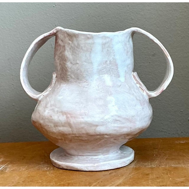 Vintage Ceramic Biomorphic Double Handle Vase For Sale - Image 10 of 12