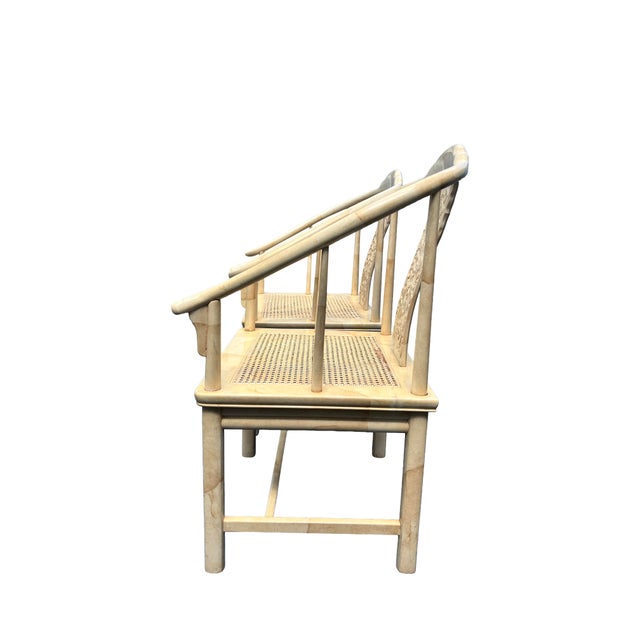 Antique White Vintage Henredon Asian Style Faux Goatskin Laquer Side of Accent Chairs a Pair For Sale - Image 8 of 9
