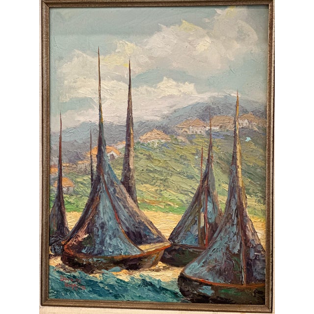 “Drying the Fishing Nets, Nazaré, Portugal” by Burnice Huggins, 1967 For Sale - Image 11 of 11