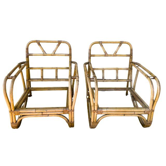 A pair of stunning, mid-century rattan chairs from Reed Furniture Manufacturer, White Craft Products, made in Miami,...