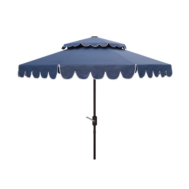 Venice 9Ft Round Double Top Crank Umbrella, Navy With White Trim For Sale In Philadelphia - Image 6 of 6