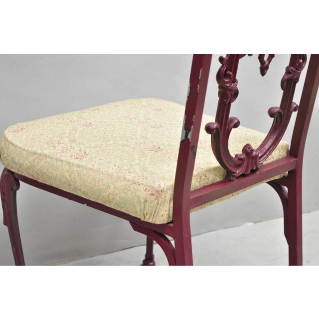 Vintage Hollywood Regency Victorian Style Red Cast Metal Dining Chairs Set of 4 For Sale - Image 13 of 16