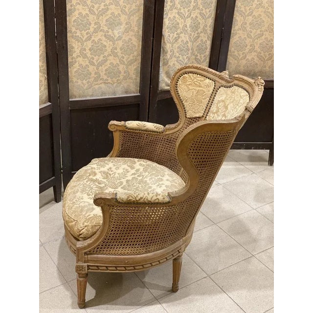 Set with 2 Armchairs 1 Footstool with Chaise Longue in Vienna Straw, France, 1800s, Set of 3 For Sale - Image 5 of 12