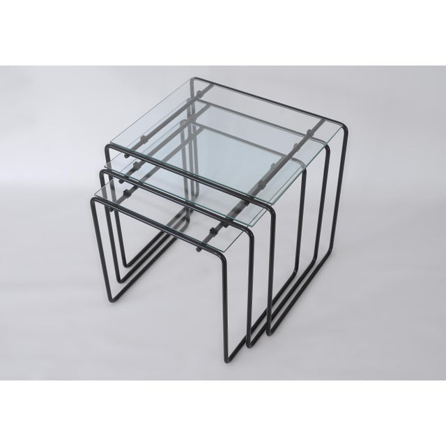 Postmodern Vintage 80s Postmodern Black Metal & Glass Nesting Tables - Set of 3 For Sale - Image 3 of 17
